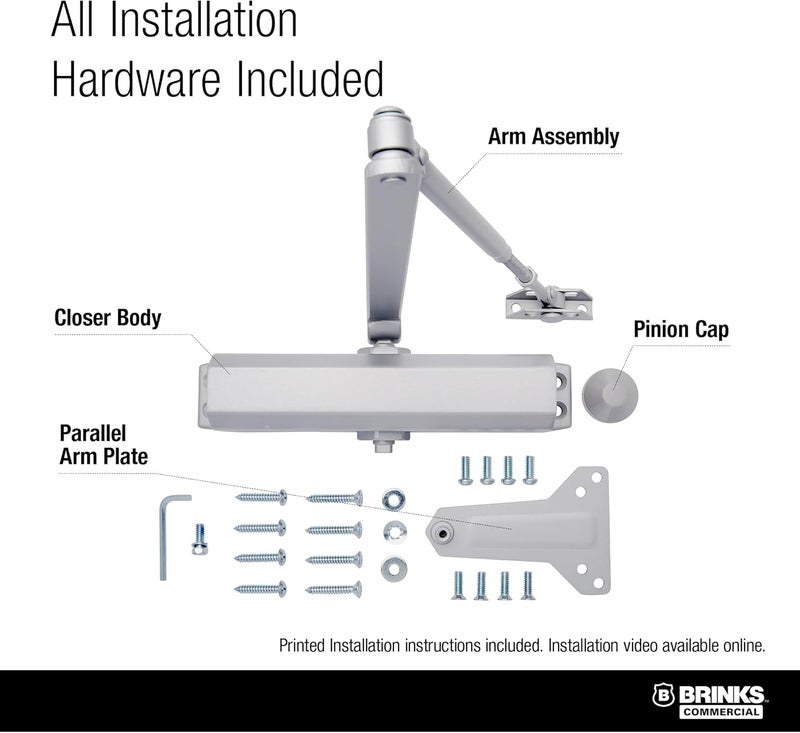 BRINKS Commercial Heavy Duty UL Listed Door Closer, Aluminum Finish - Commercial Door Hardware for Offices & Buildings - Image 5